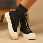 Two Tone Zip Front Faux Suede Sock Boots Oshnow
